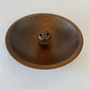 Vintage Wood Turned WALNUT Wood Nut Cracking Serving Bowl 9” / Ikebana Bowl Vase